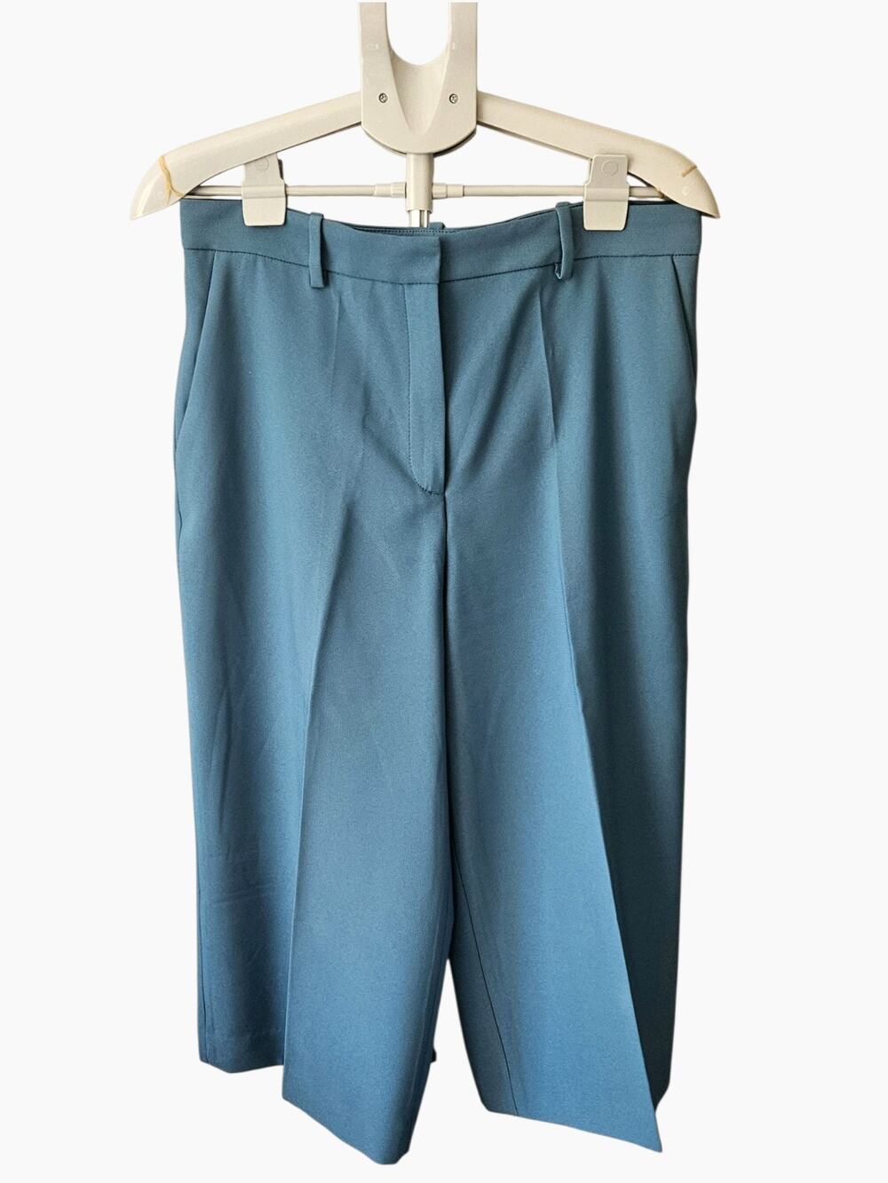 Zara Basic Teal Blue Cropped Wide-Leg Trouser Culotte Pants Women's SZ. L